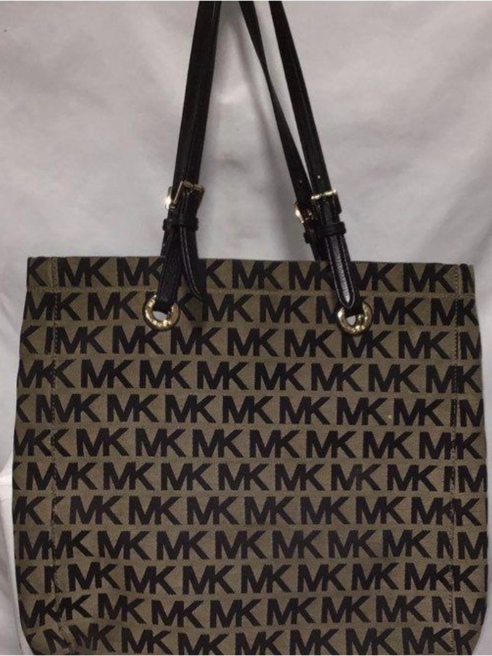 Michael Kors Brown MK Logo Tote with Black Straps